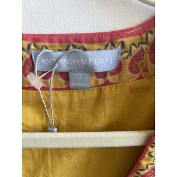 Antonio Melani Emma Boho Floral Long Sleeve Mini Dress Yellow Size 12 V-Neck - Picture 2 of 8
